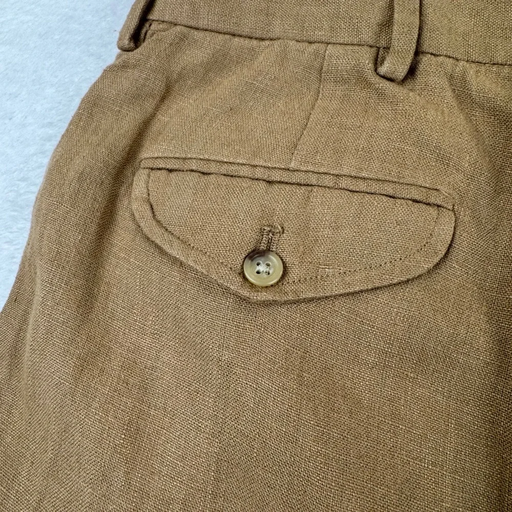 Vintage Polo Ralph Lauren Linen Trousers Mens 38x32 Tan Brown Pleated Cuff Pants
